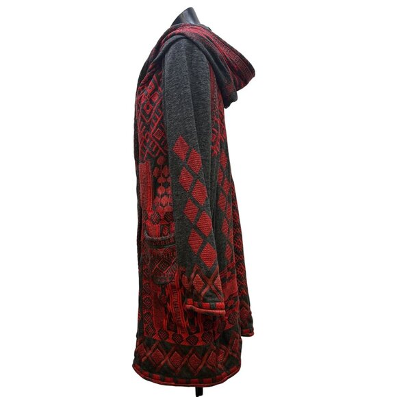 Urban Artisan Biya Hooded Cardigan Geometric Red & Grey Knit Sweater XL - Picture 4 of 7